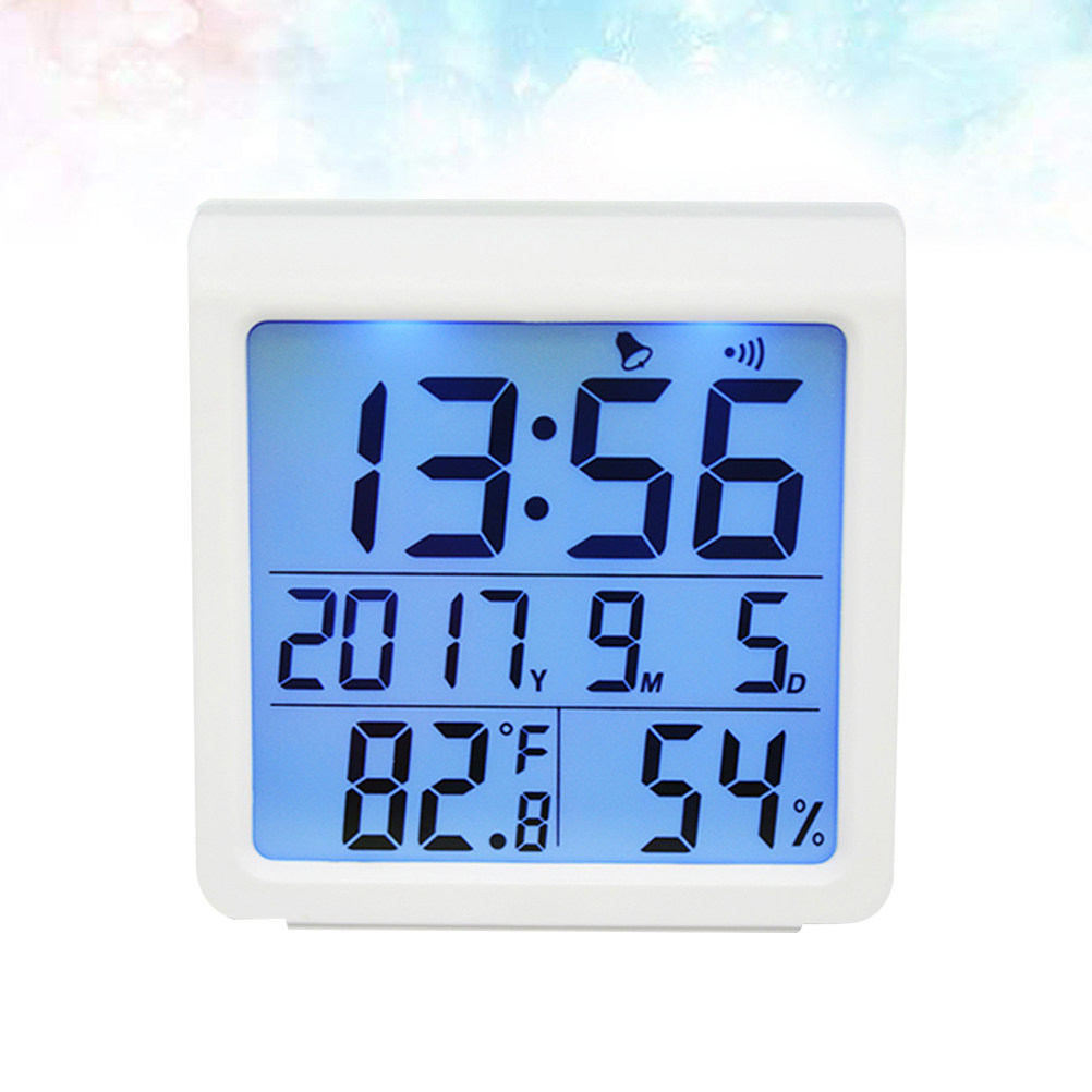 Digital Alarm Clock - 디지털 가정용 백라이트 습도계 흰색 스탠딩